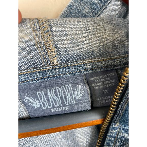 Y2K 90s Vintage Womens Jacket Sz XL Oversized Zip Denim Hoodie Utility Workwear - Picture 9 of 12